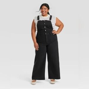 Universal Thread Black Wide-Leg Denim Overalls